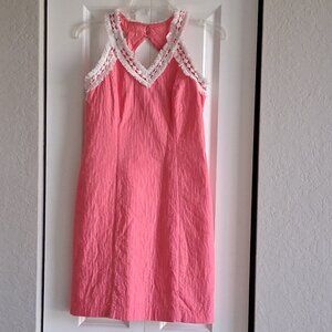 Just Taylor Pink Fringe Trim Sleeveless Midi Dress Women's Size 0